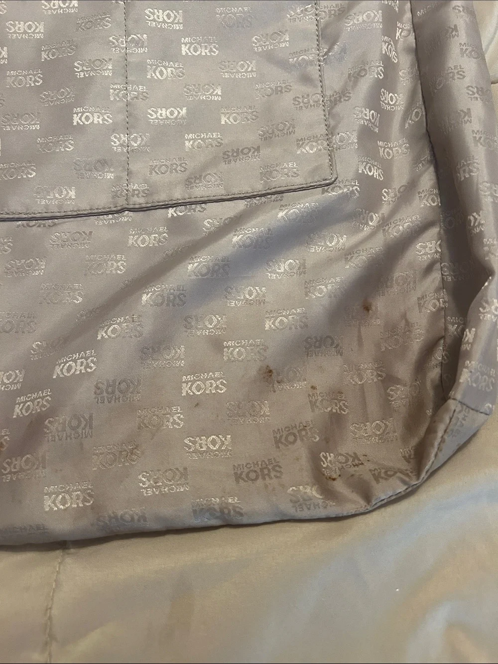 Michael Kors White MK Logo Tote with Brown Straps